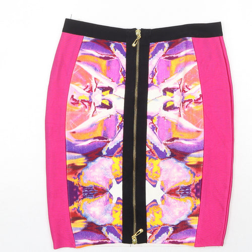 Dorothy Perkins Womens Pink Geometric Viscose Bandage Skirt Size M Zip