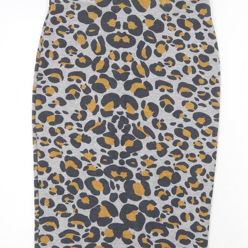 H&M Womens Grey Animal Print Polyester Bandage Skirt Size S Zip - Leopard Pattern