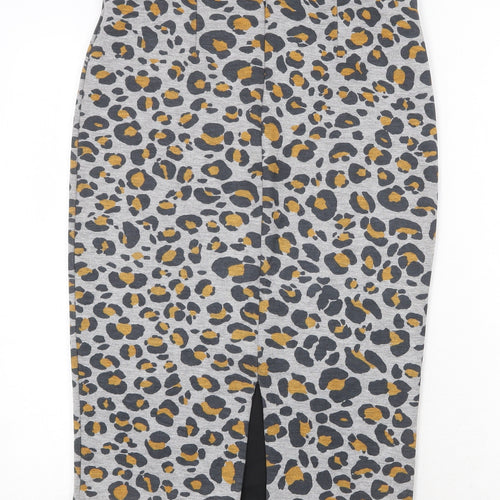 H&M Womens Grey Animal Print Polyester Bandage Skirt Size S Zip - Leopard Pattern