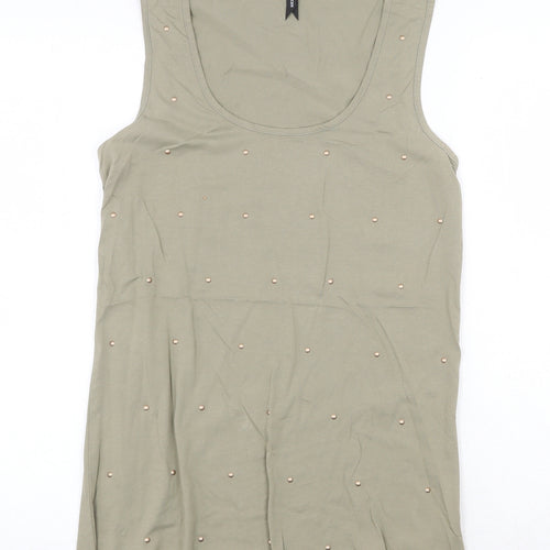 Marks and Spencer Womens Green 100% Cotton Basic Tank Size 12 Scoop Neck