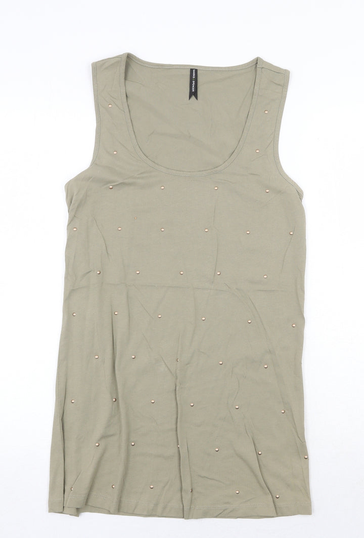 Marks and Spencer Womens Green 100% Cotton Basic Tank Size 12 Scoop Neck
