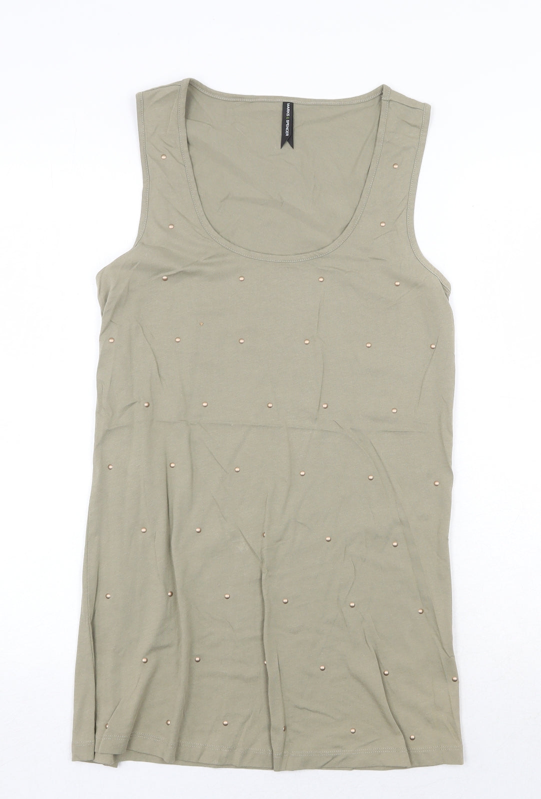 Marks and Spencer Womens Green 100% Cotton Basic Tank Size 12 Scoop Neck