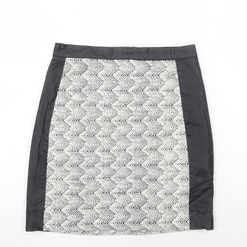 H&M Womens Multicoloured Geometric Cotton A-Line Skirt Size 8 Zip