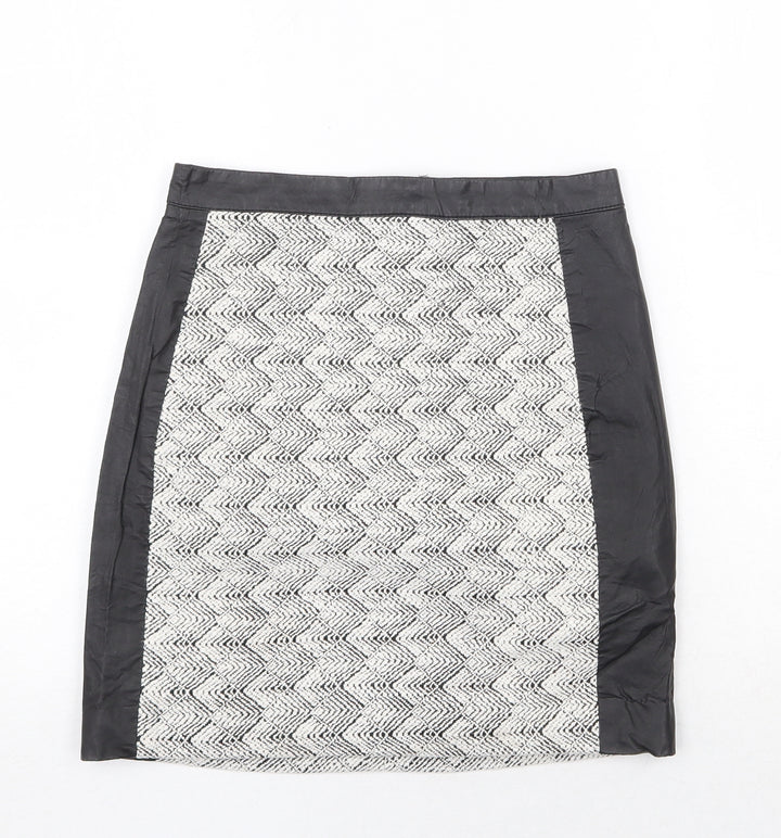 H&M Womens Multicoloured Geometric Cotton A-Line Skirt Size 8 Zip