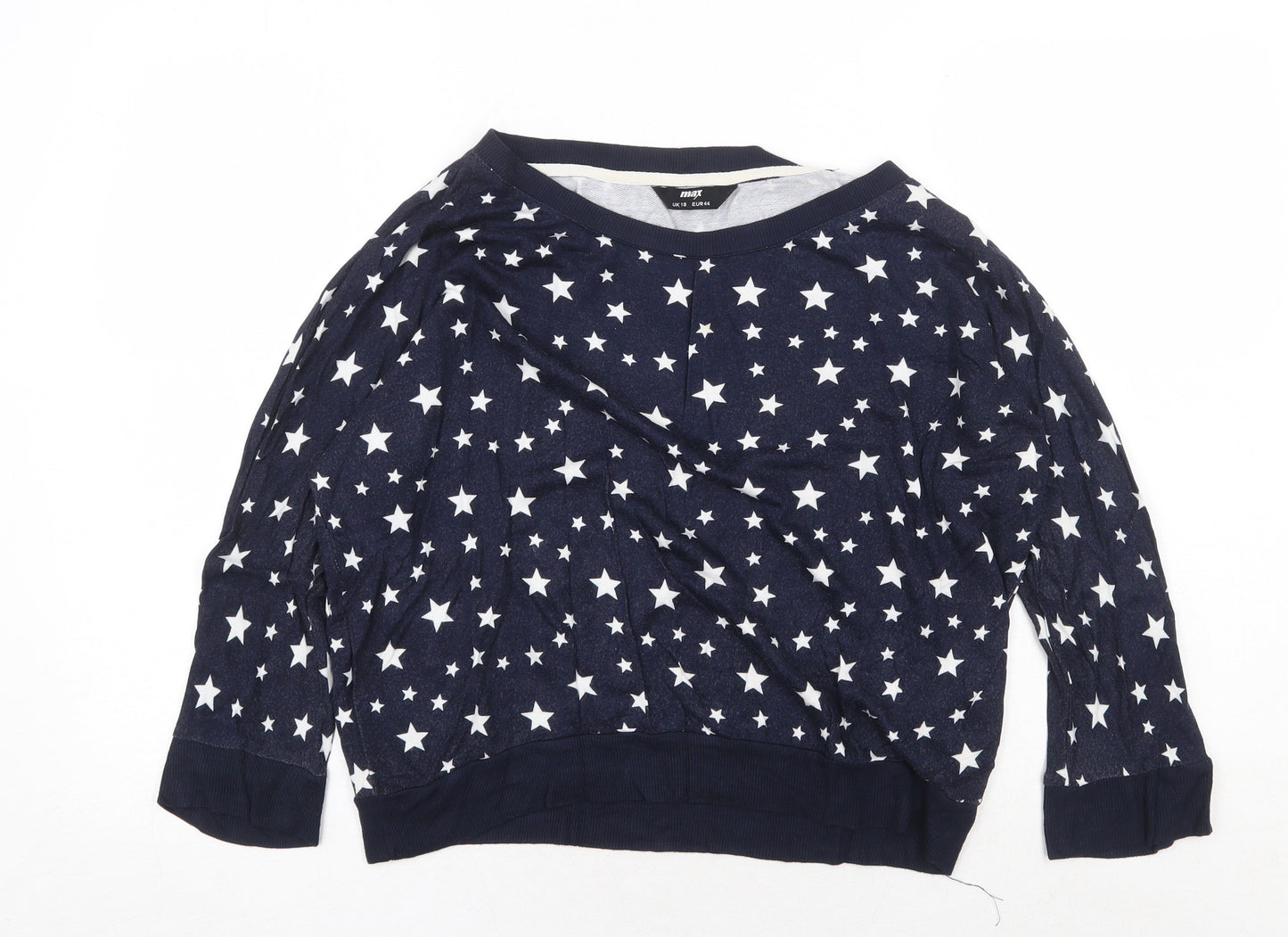 Max Womens Blue Round Neck Geometric Viscose Pullover Jumper Size 18 - Star