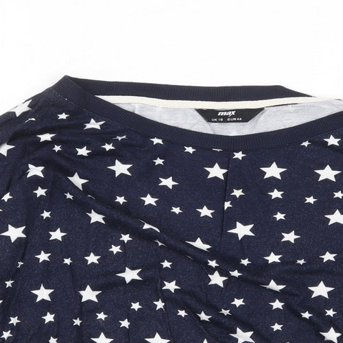 Max Womens Blue Round Neck Geometric Viscose Pullover Jumper Size 18 - Star