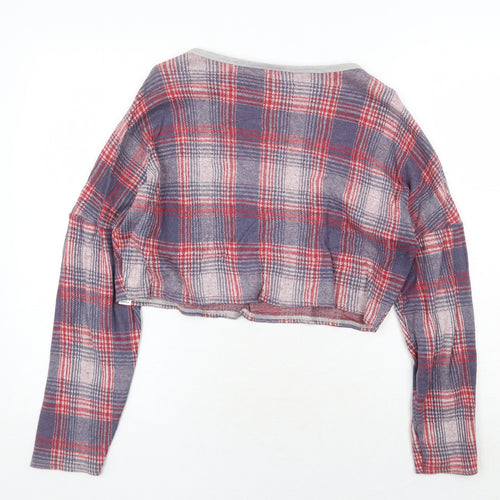 Topshop Womens Red Round Neck Plaid Cotton Pullover Jumper Size 10