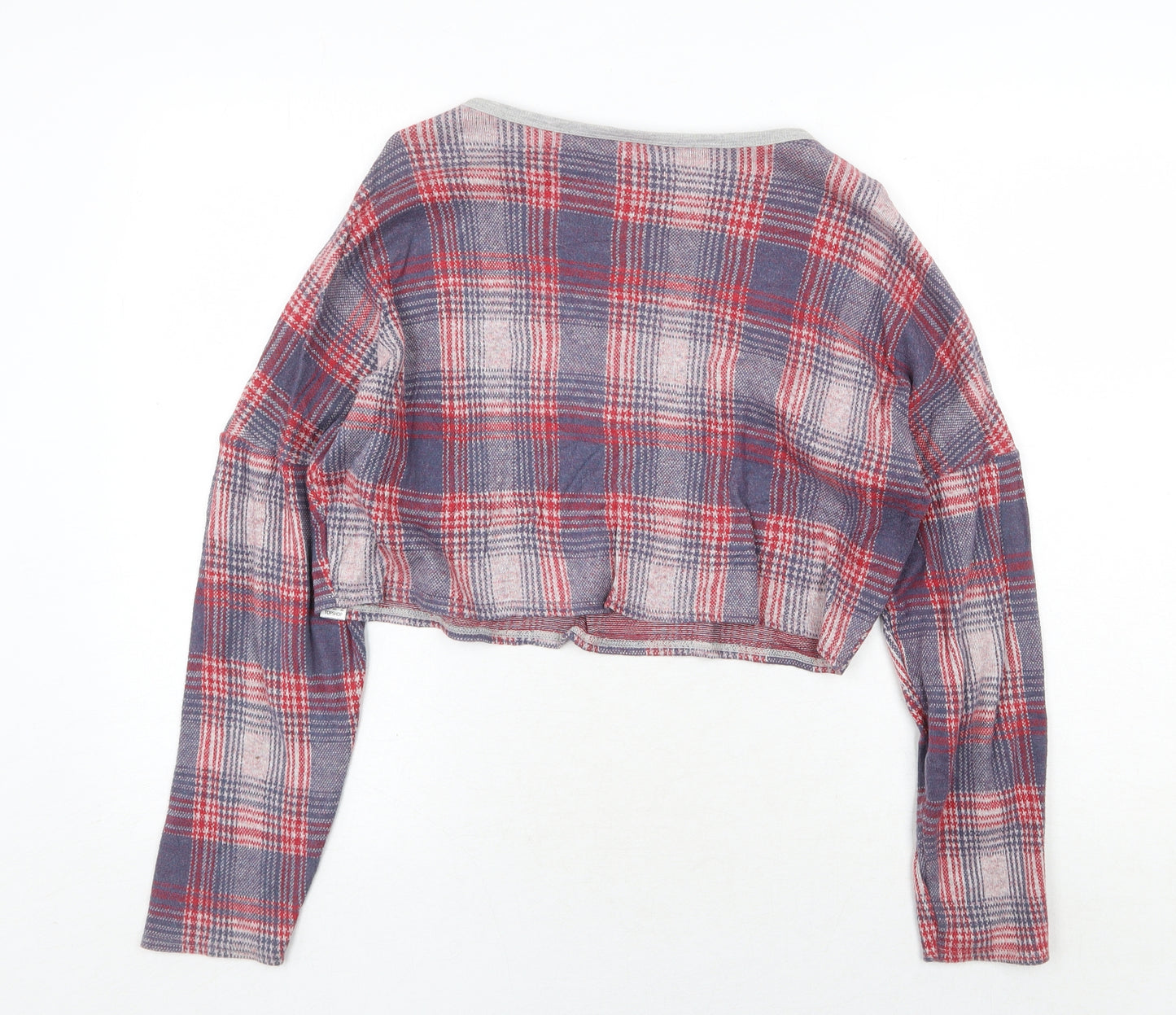 Topshop Womens Red Round Neck Plaid Cotton Pullover Jumper Size 10