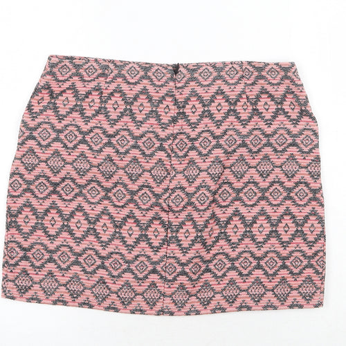 Stradivarius Womens Pink Geometric Wool Mini Skirt Size 12 Zip