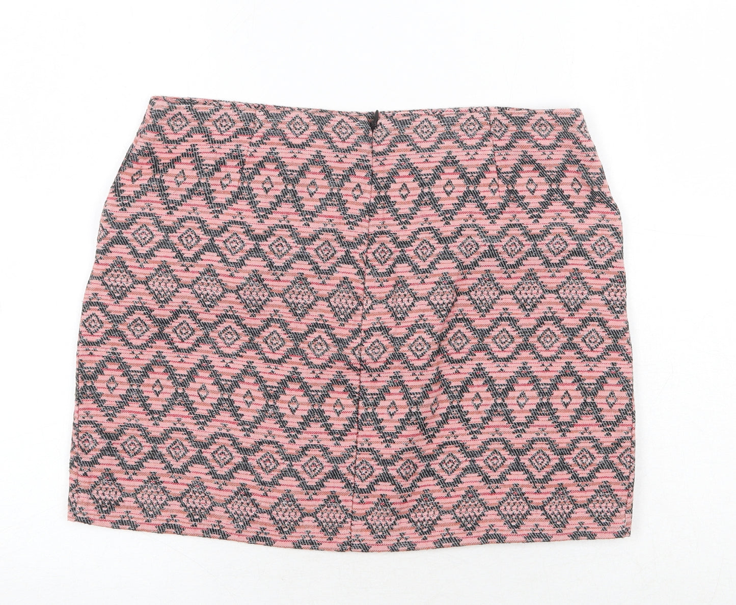 Stradivarius Womens Pink Geometric Wool Mini Skirt Size 12 Zip