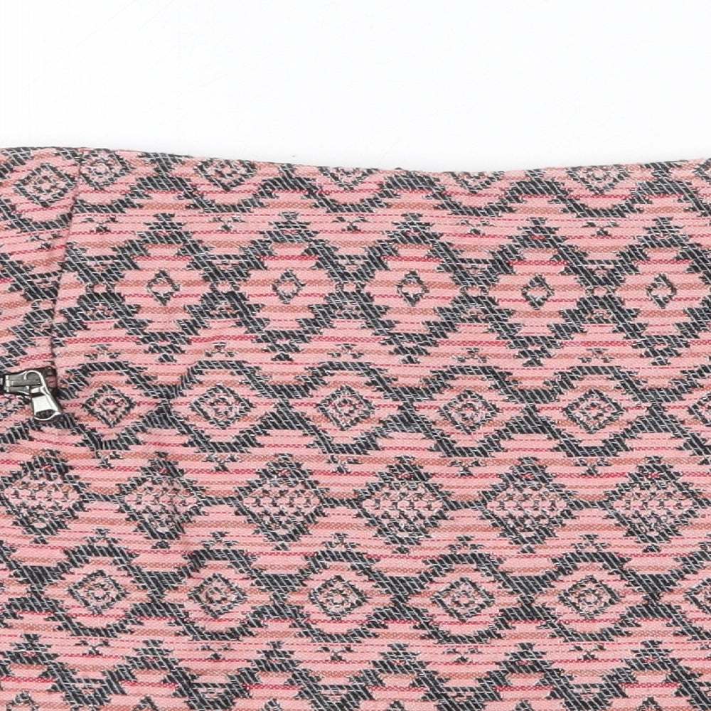 Stradivarius Womens Pink Geometric Wool Mini Skirt Size 12 Zip