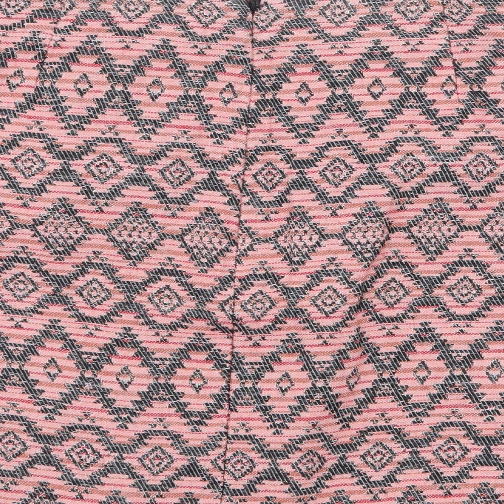 Stradivarius Womens Pink Geometric Wool Mini Skirt Size 12 Zip