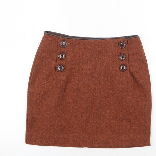 Ann Christine Womens Orange Wool A-Line Skirt Size 6 Zip