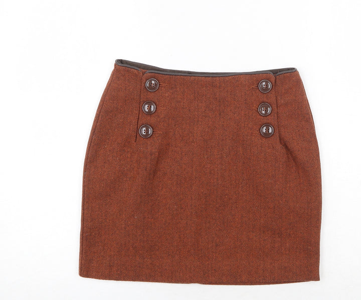 Ann Christine Womens Orange Wool A-Line Skirt Size 6 Zip