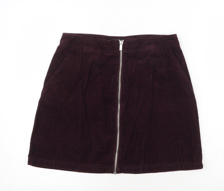 New Look Womens Purple Cotton A-Line Skirt Size 10 Zip