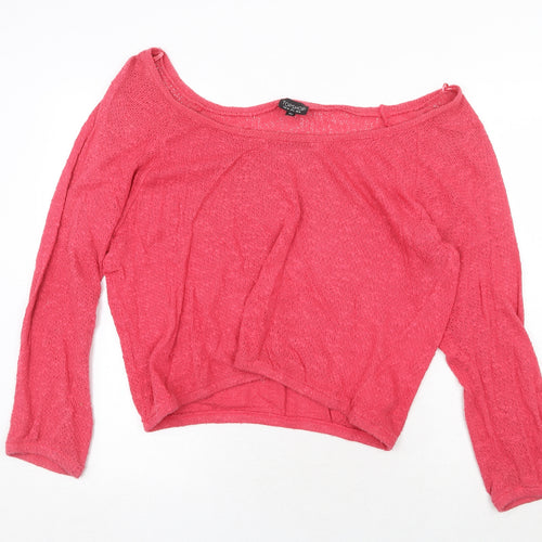 Topshop Womens Red Boat Neck 100% Cotton Pullover Jumper Size 10