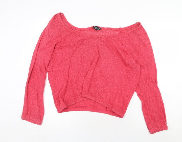 Topshop Womens Red Boat Neck 100% Cotton Pullover Jumper Size 10