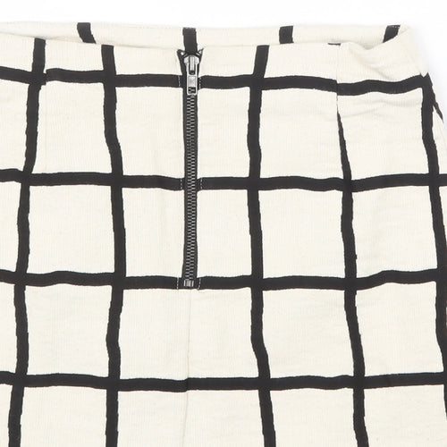 Topshop Womens Ivory Check Cotton A-Line Skirt Size 8 Zip