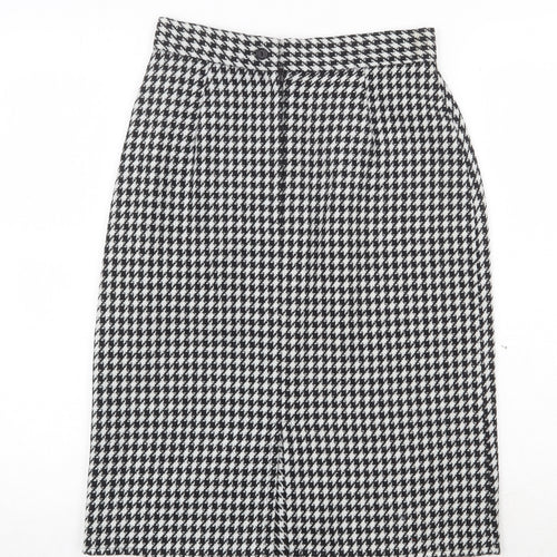 Quality Fashion Womens Black Geometric Wool A-Line Skirt Size 10 Zip - Houndstooth Pattern