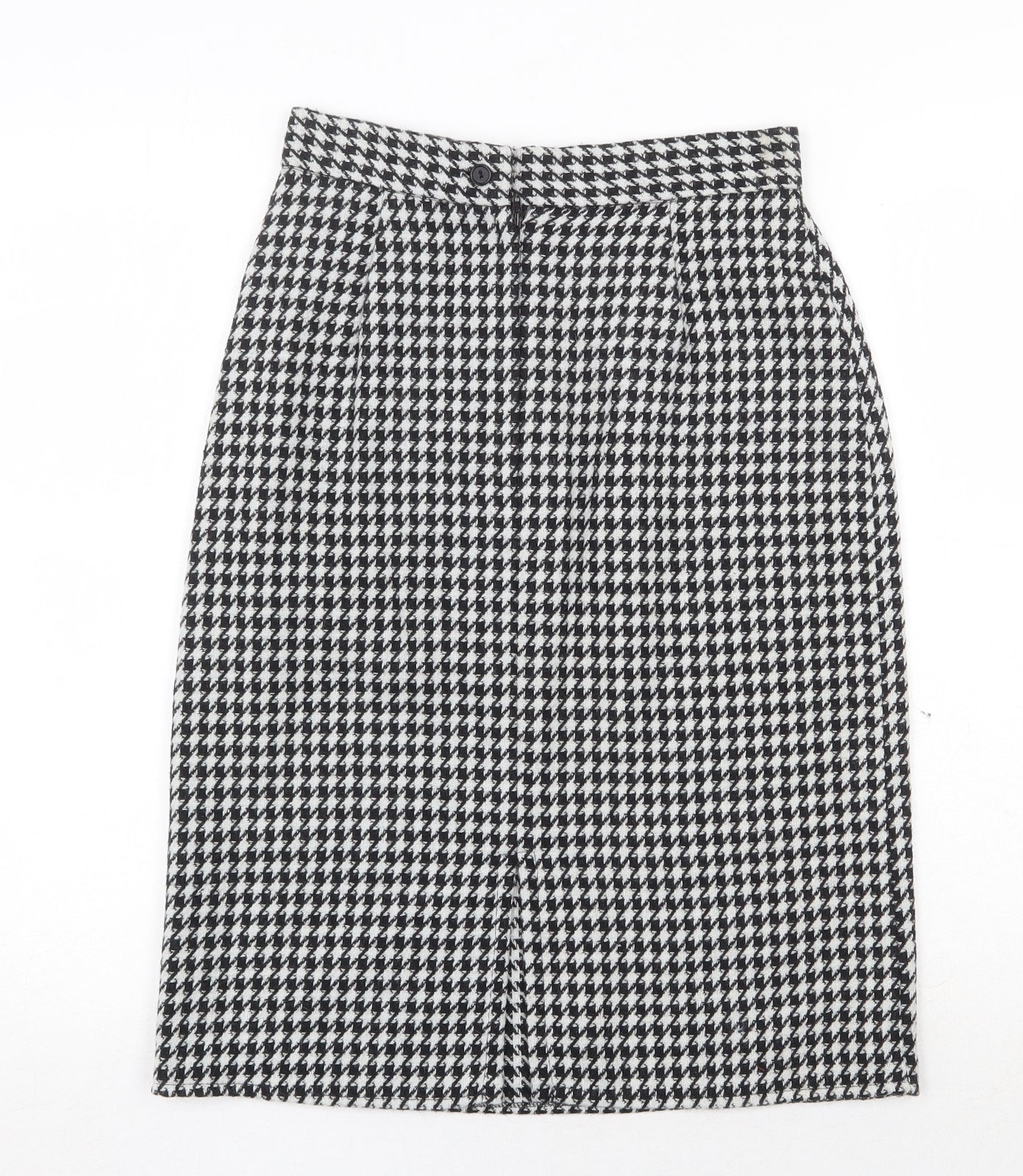 Quality Fashion Womens Black Geometric Wool A-Line Skirt Size 10 Zip - Houndstooth Pattern