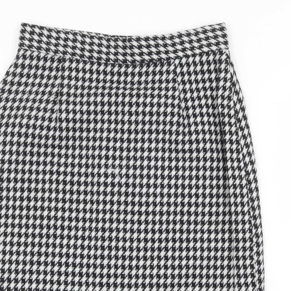 Quality Fashion Womens Black Geometric Wool A-Line Skirt Size 10 Zip - Houndstooth Pattern