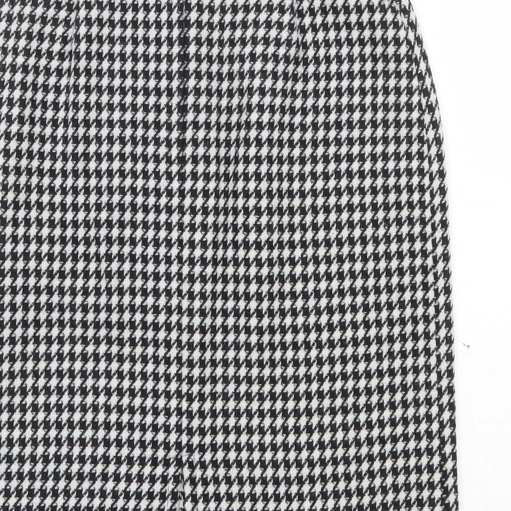 Quality Fashion Womens Black Geometric Wool A-Line Skirt Size 10 Zip - Houndstooth Pattern