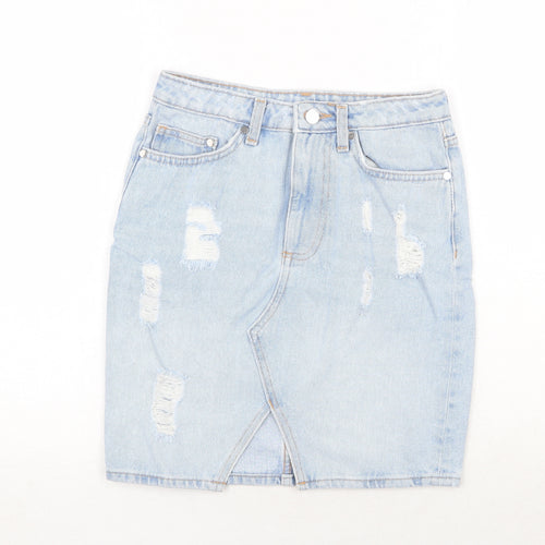 H&M Womens Blue Cotton A-Line Skirt Size 6 Zip