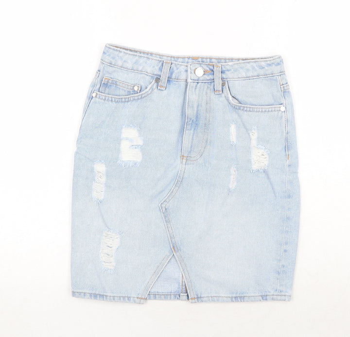 H&M Womens Blue Cotton A-Line Skirt Size 6 Zip