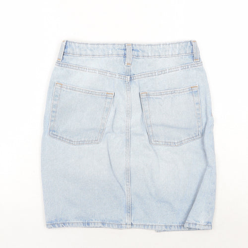 H&M Womens Blue Cotton A-Line Skirt Size 6 Zip