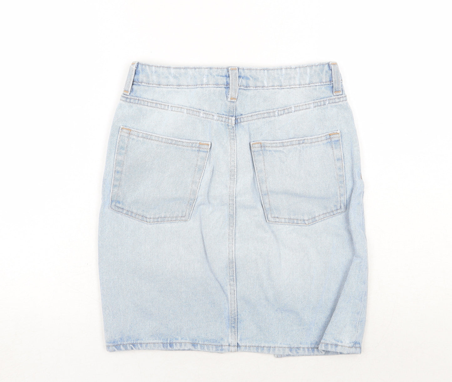 H&M Womens Blue Cotton A-Line Skirt Size 6 Zip