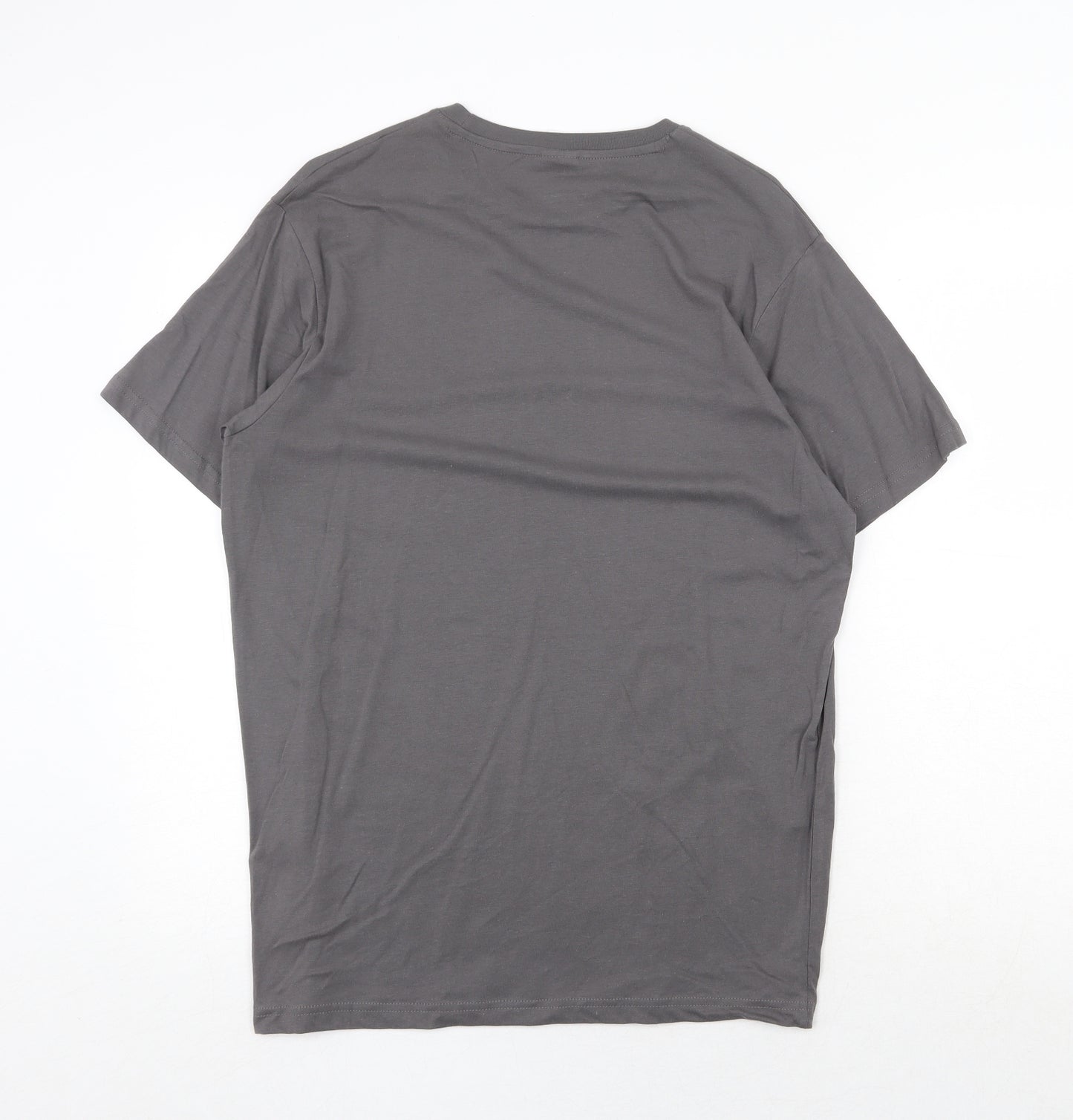 Springfield Mens Grey Cotton T-Shirt Size M Round Neck