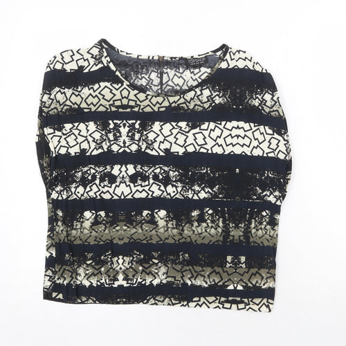 Topshop Womens Multicoloured Geometric Viscose Basic Blouse Size 10 Round Neck
