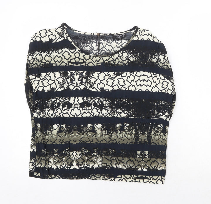 Topshop Womens Multicoloured Geometric Viscose Basic Blouse Size 10 Round Neck