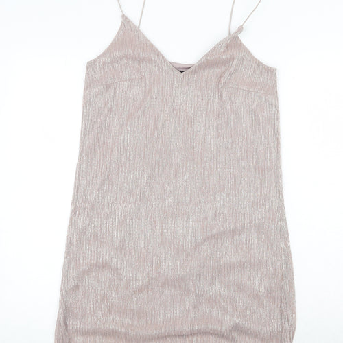 New Look Womens Pink Polyester Slip Dress Size 10 V-Neck Pullover