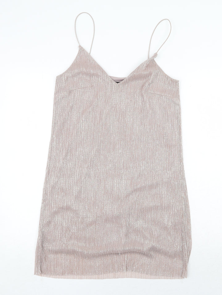 New Look Womens Pink Polyester Slip Dress Size 10 V-Neck Pullover