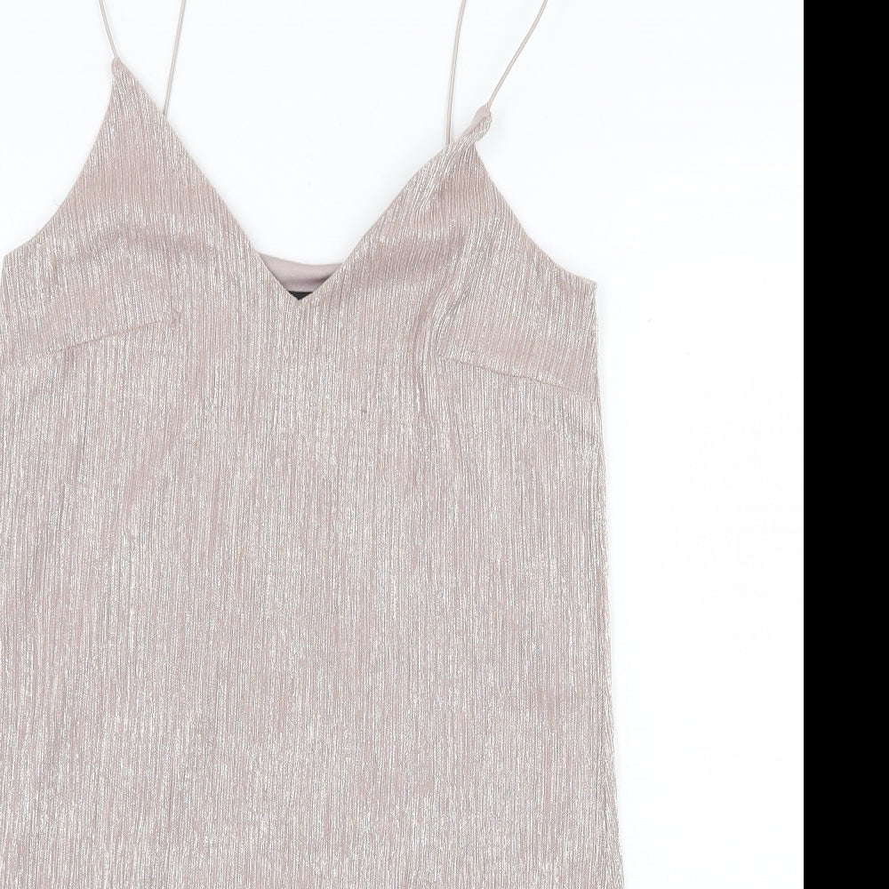 New Look Womens Pink Polyester Slip Dress Size 10 V-Neck Pullover