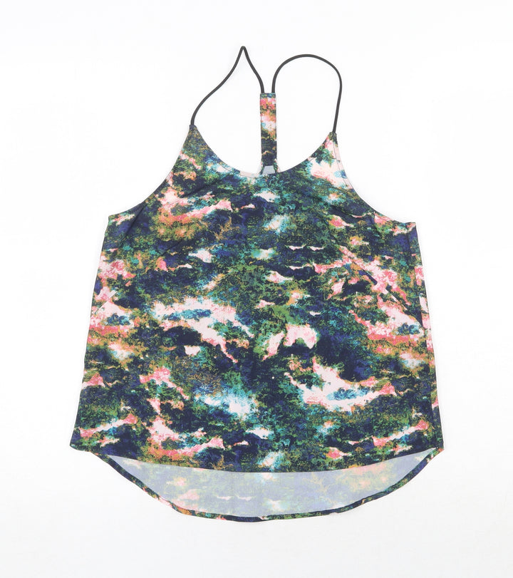 H&M Womens Multicoloured Geometric Polyester Basic Tank Size 6 Round Neck