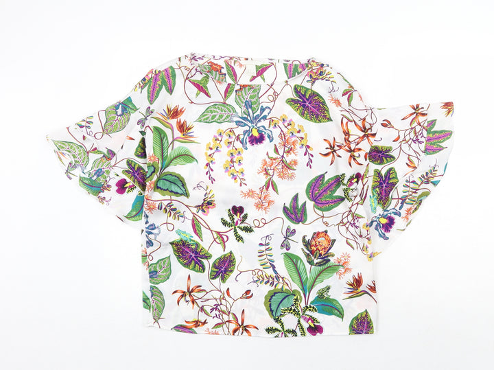 H&M Womens Multicoloured Floral Polyester Basic Blouse Size 6 Round Neck