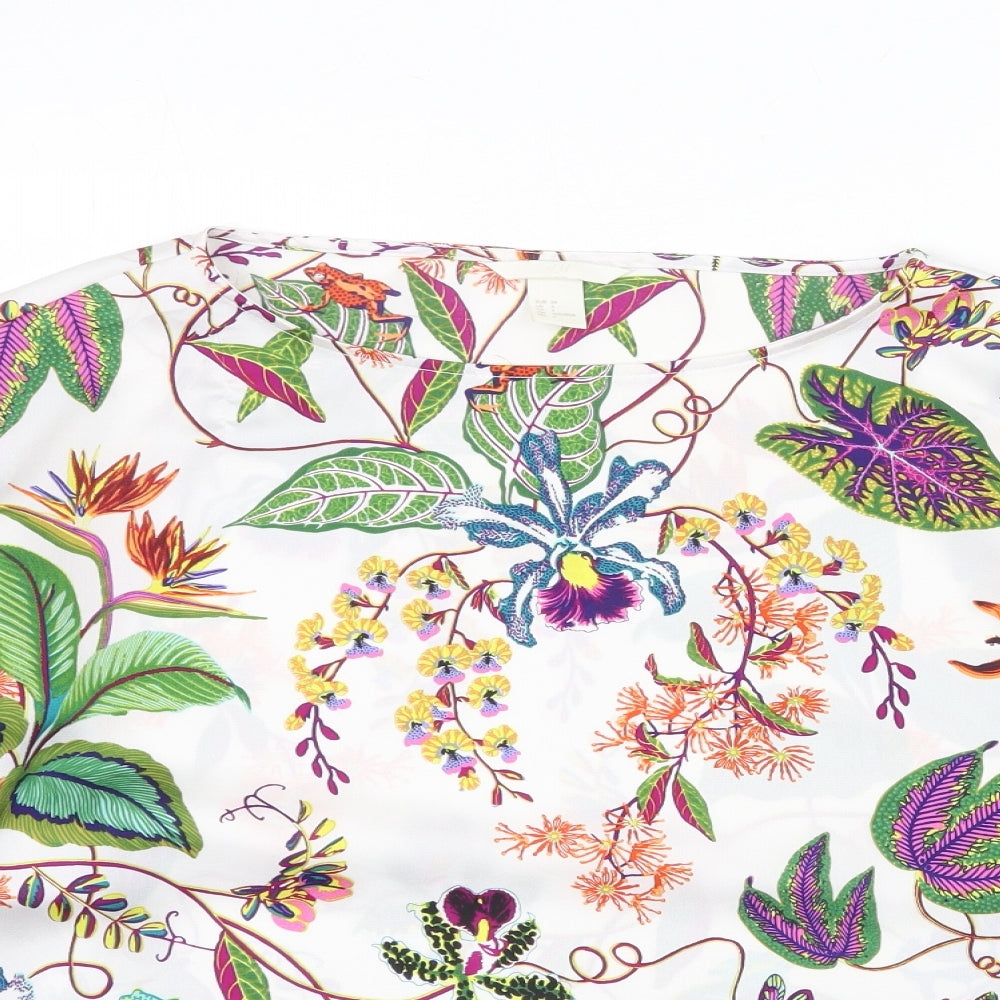 H&M Womens Multicoloured Floral Polyester Basic Blouse Size 6 Round Neck