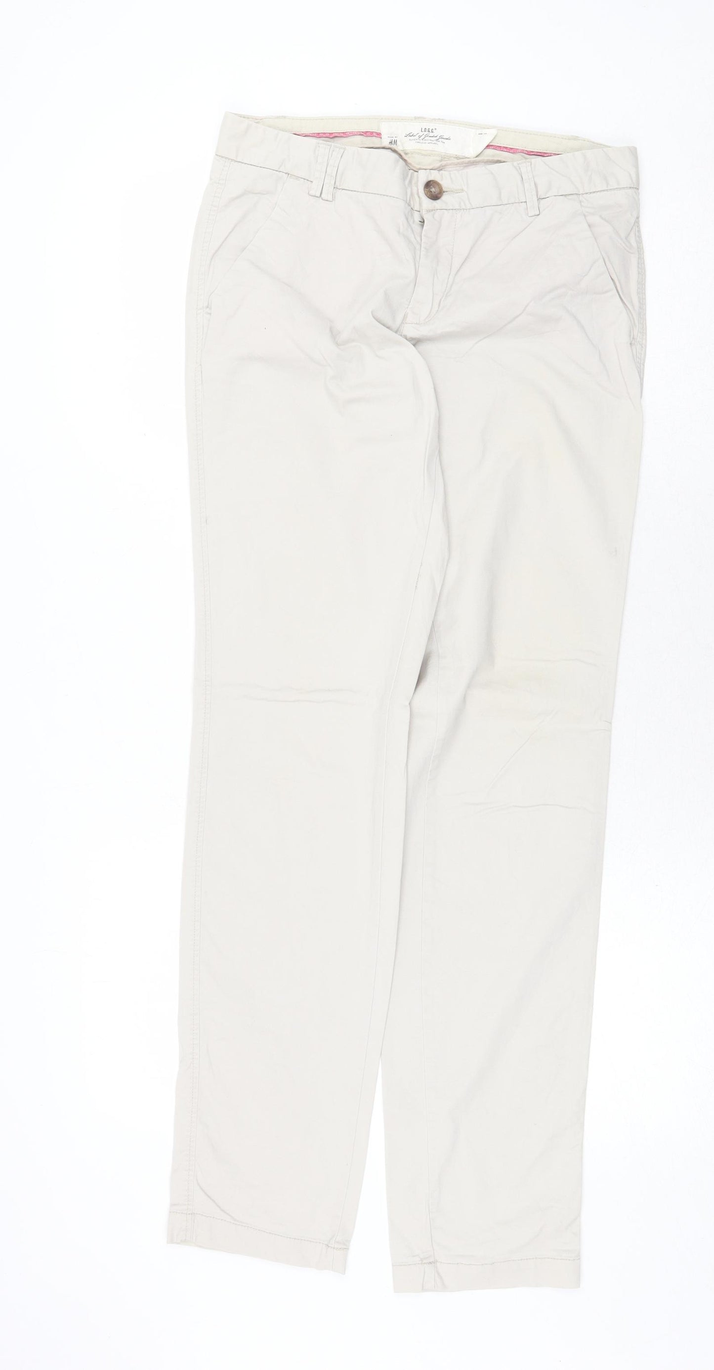 H&M Womens Grey Cotton Trousers Size 8 Regular Zip