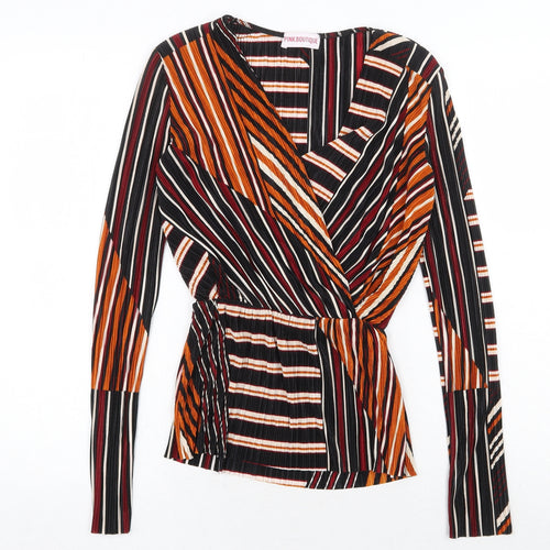 Pink Boutique Womens Multicoloured Striped Polyester Basic Blouse Size 6 V-Neck