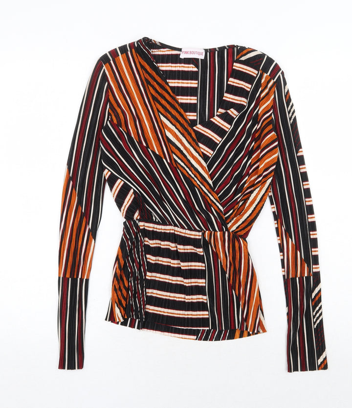 Pink Boutique Womens Multicoloured Striped Polyester Basic Blouse Size 6 V-Neck