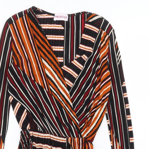 Pink Boutique Womens Multicoloured Striped Polyester Basic Blouse Size 6 V-Neck
