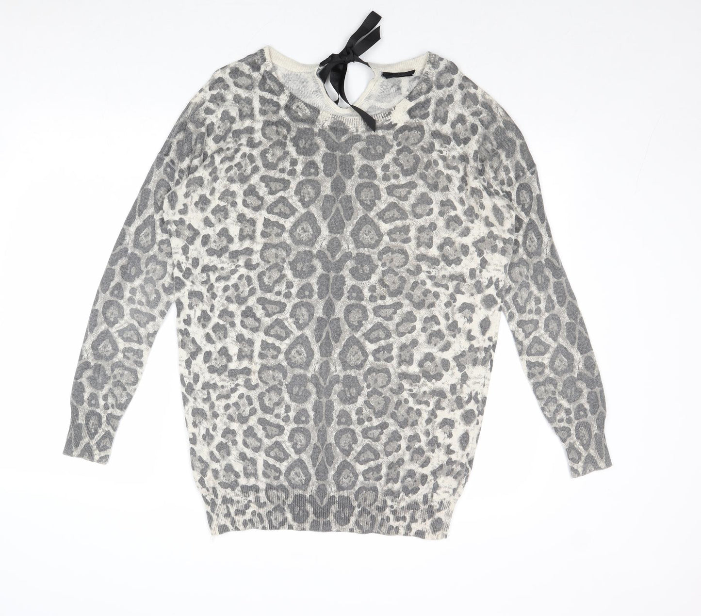 Wallis Womens Grey Boat Neck Animal Print Acrylic Pullover Jumper Size S - Leopard Print