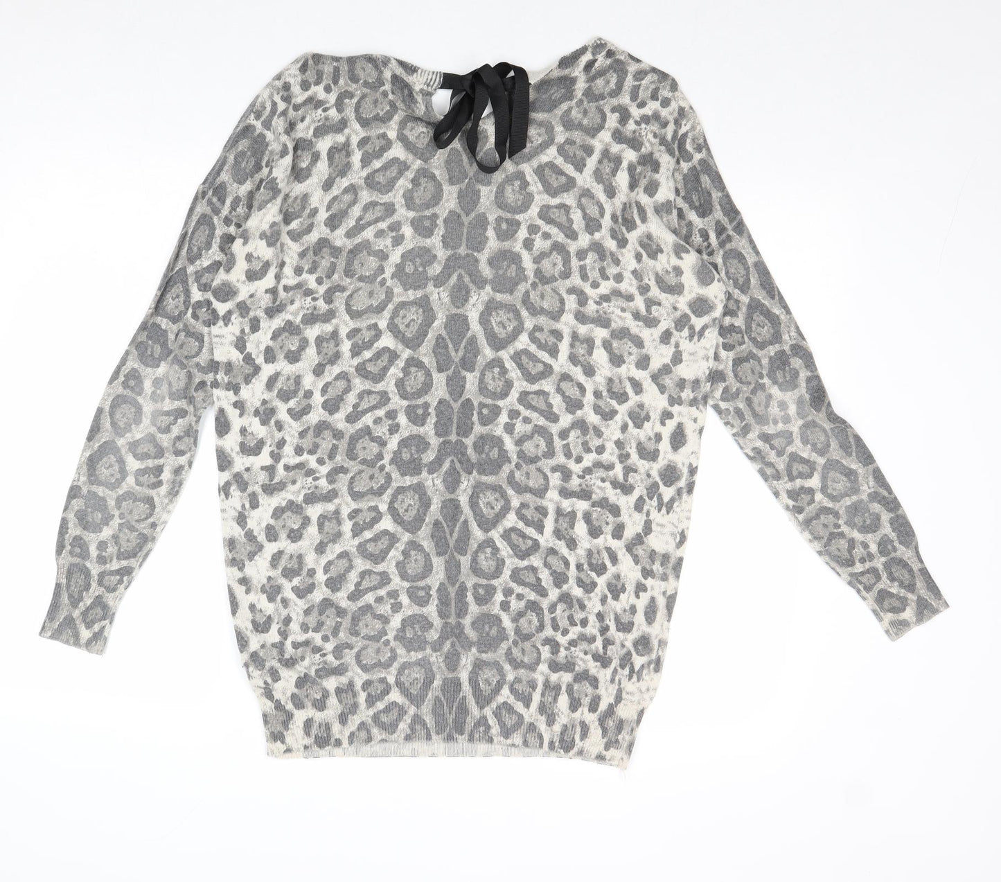 Wallis Womens Grey Boat Neck Animal Print Acrylic Pullover Jumper Size S - Leopard Print
