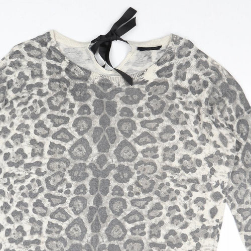 Wallis Womens Grey Boat Neck Animal Print Acrylic Pullover Jumper Size S - Leopard Print