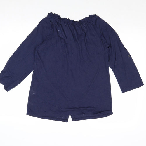New York & Company Womens Blue Cotton Basic Button-Up Size S Round Neck