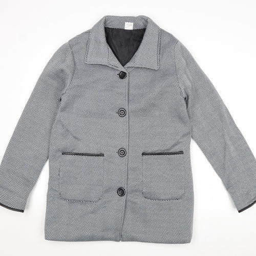 Anne De Lancay Womens Grey Geometric Jacket Size 10 Button