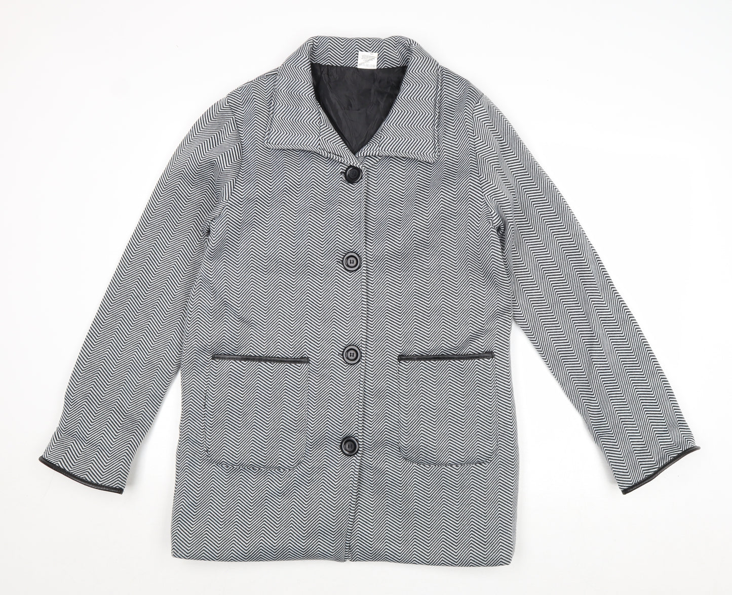 Anne De Lancay Womens Grey Geometric Jacket Size 10 Button
