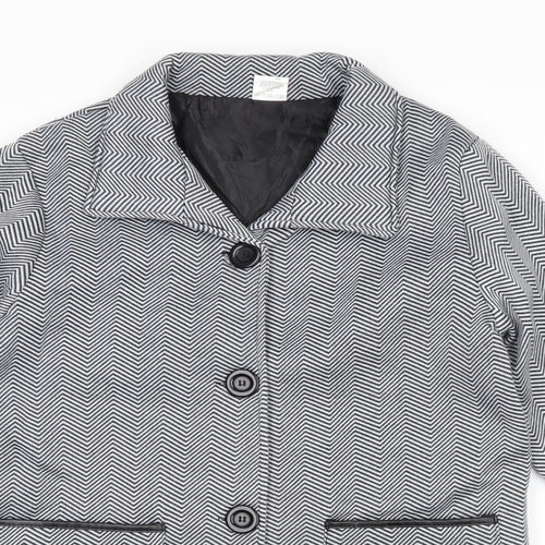 Anne De Lancay Womens Grey Geometric Jacket Size 10 Button